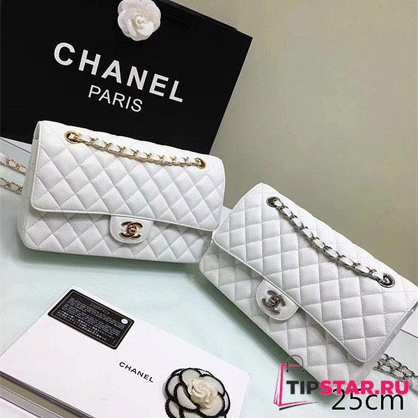 Chanel Calfskin Leather Flap Bag Gold White 25cm - 1