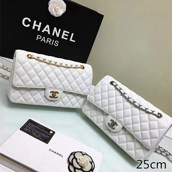 Chanel Calfskin Leather Flap Bag Gold White 25cm