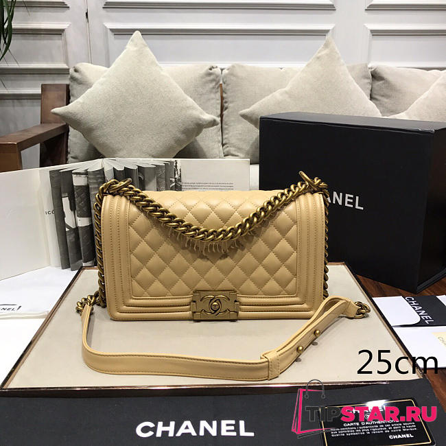 Chanel 67086 Sheepskin Classic Rhombic Hot Mom Explosion Apricot Bronze Hardware - 1