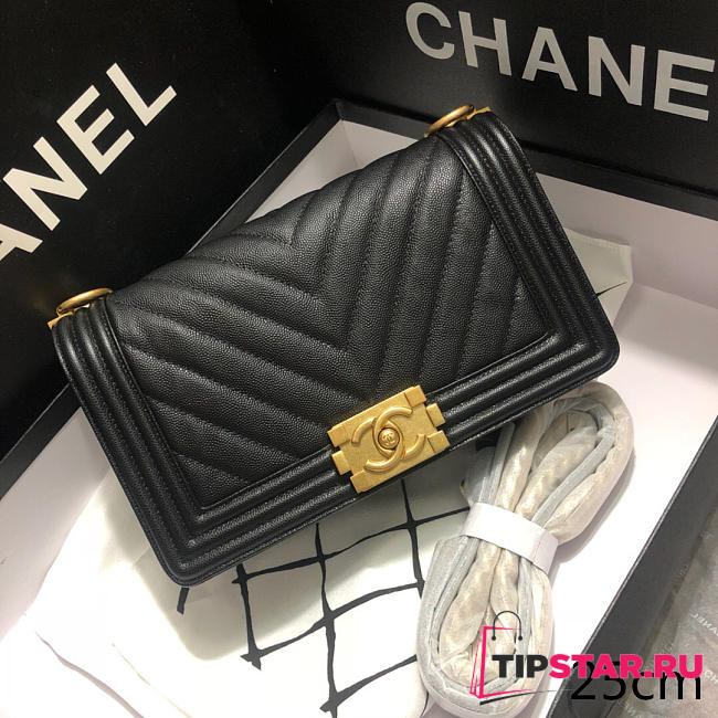 Chanel Original QualityLarge V Fine Ball Black Gold Hardware 67086 - 1