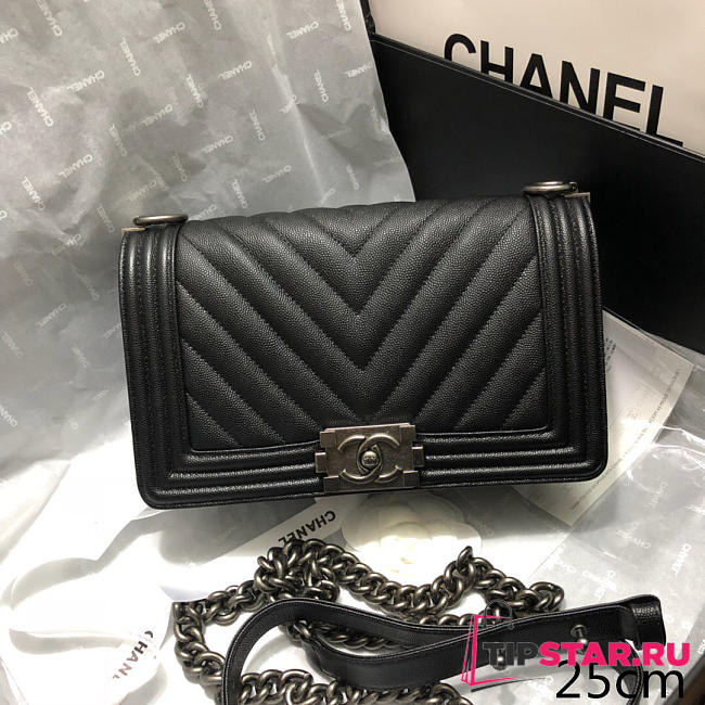 Chanel Original Quality Large V Fine Ball Black Silver Hardware 67086 - 1