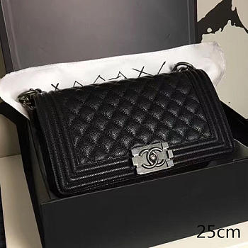 Chanel Medium Quilted Caviar Black Silver A13043 VS06151