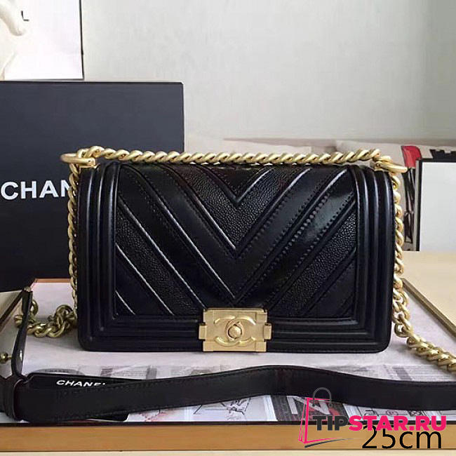 Chanel Chevron Quilted Medium Boy Bag Black A67086 VS00849 - 1