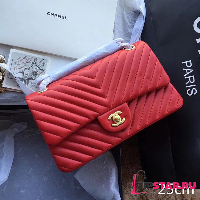 chanel classic handbag red  - 1