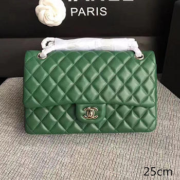 Chanel Lambskin Classic Double Flap Bag Green A01112 25cm