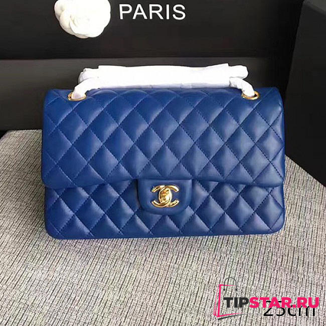 Chanel Lambskin Classic Double Flap Bag Blue A01112 25cm - 1