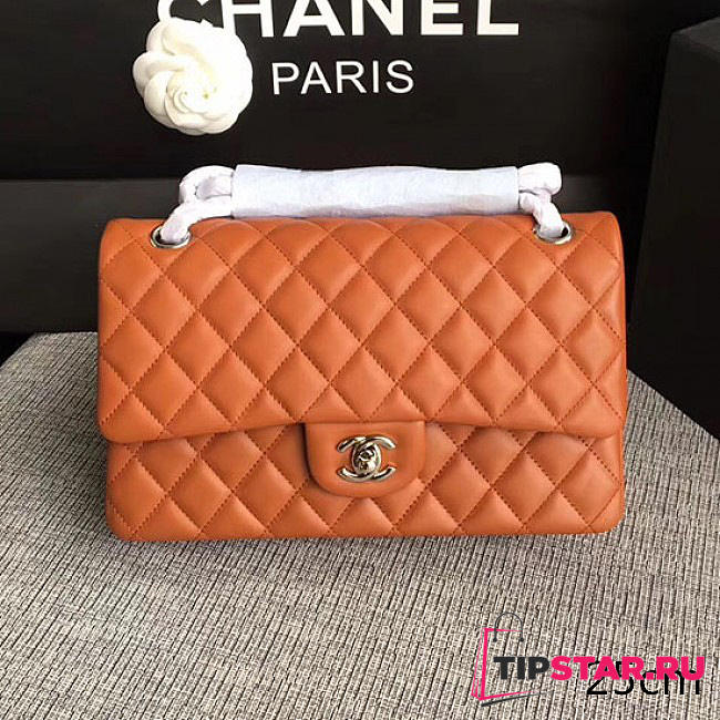 Chanel Lambskin Classic Double Flap Bag Orange A01112 25cm - 1