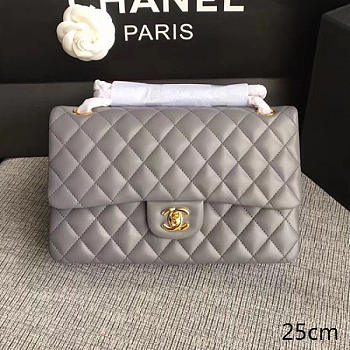 Chanel Lambskin Classic Double Flap Bag Grey A01112 25cm