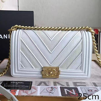 Chanel Chevron Quilted Medium Boy Bag White A67086 VS08105