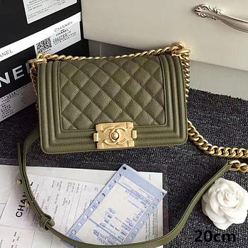 Chanel Quilted Caviar Small Boy Bag Green A67085 VS06103
