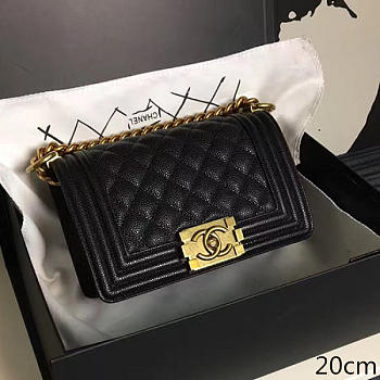 Chanel Small Quilted Caviar Boy Bag Black Gold A13043 VS05262