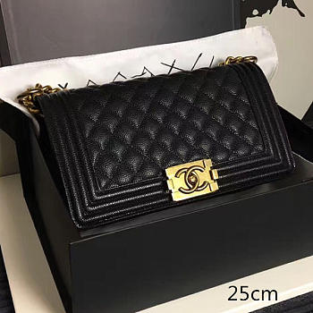 Chanel Medium Quilted Caviar Boy Bag Black Gold A13043 VS08406