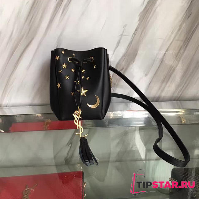 YSL Moon & Star Blk Leather Bucket Bag 4813 - 1