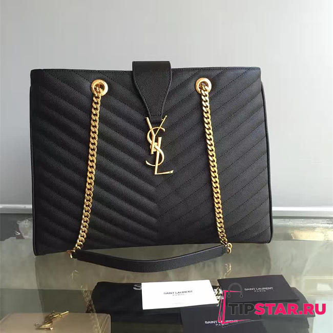 YSL Classic Shopper Grained Calfskin Gold Black - 1