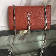YSL Monogram Kate Silver Tassel In Embossed Crocodile Shiny Leather 5046 - 1