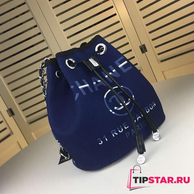 Chanel Canvas Bucket Bag Dark Blue - 1