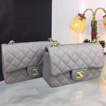 Chanel Classic Flap Bag Grey Caviar Leather Sliver&Gold Hardware 20cm Gray