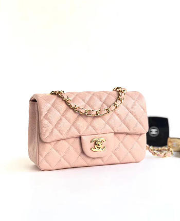 Chanel Classic Flap Bag Caviar Leather Sliver&Gold Hardware 20cm Pink