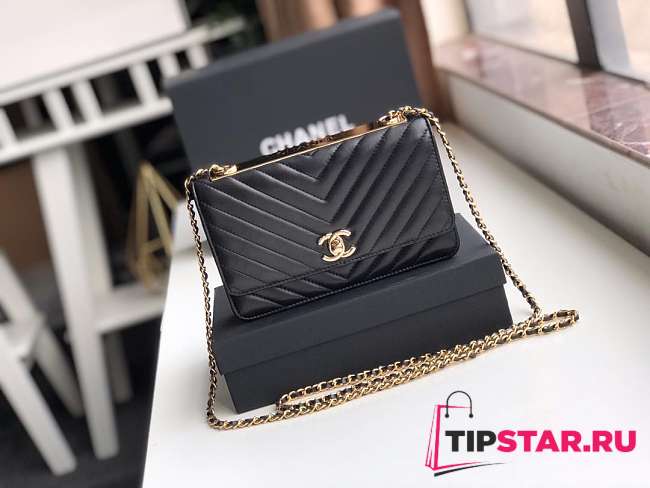 Chanel Lamb Skin V-Type Chain Bag Black - 1
