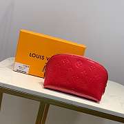 LV Rose Red Cosmetic Bag Embossed Leather - 4