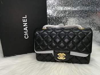 Chanel Caviar Lambskin Leather Flap Bag Black Gold 17cm