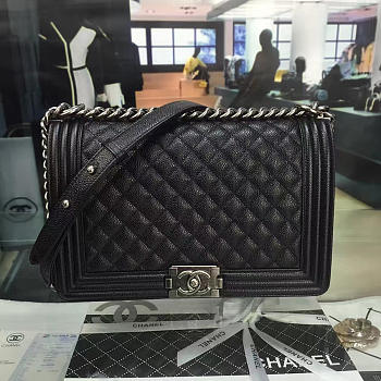 Chanel New Medium Boy Caviar Handbag Silver 28cm
