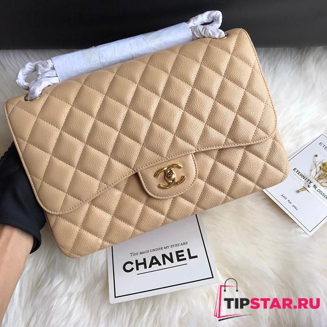 Chanel Caviar Leather Flap Boy Bag Gold/Silver 30cm Beige - 1