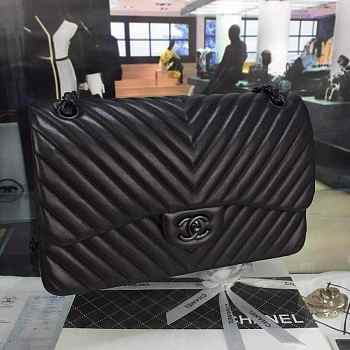 Chanel Lambskin Chevron Quilted 30cm Flap Black Bag