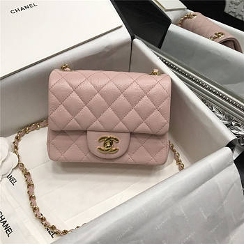 CHANAL Caviar Classic Flap Handbag Pink Gold 17cm