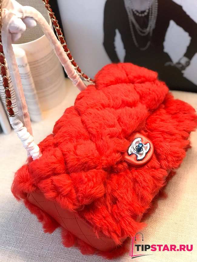 CHANEL new style lamb hair flip bag red - 1