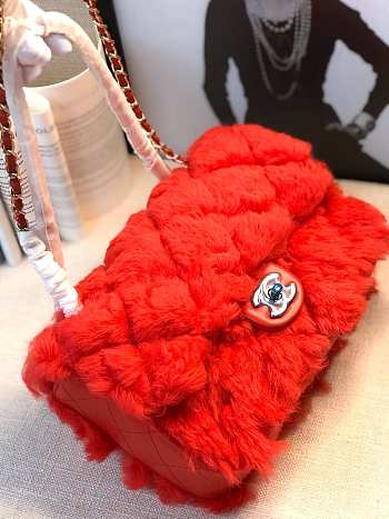 CHANEL new style lamb hair flip bag red