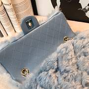 CHANEL new style lamb hair flip bag blue - 3