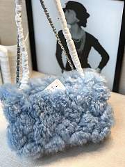 CHANEL new style lamb hair flip bag blue - 6