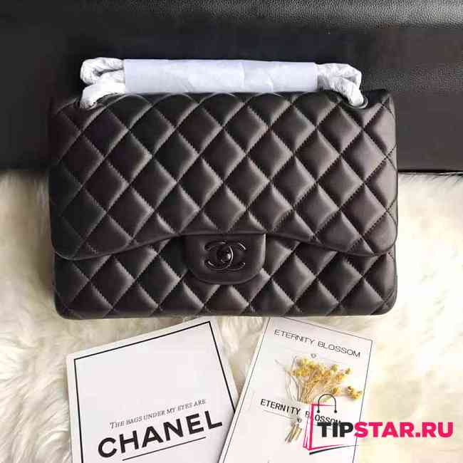 CHANEL Caviar Lambskin Leather Flap Bag Black 30cm - 1