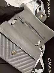 CHANEL Lambskin Chevron Quilted 30cm Flap Bag Grey With Sliver Hardware - 4