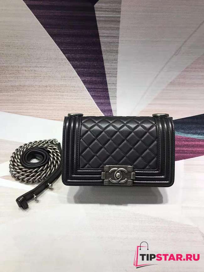 CHANEL Matte Boy Bag 20cm Black With Sliver Hardware - 1