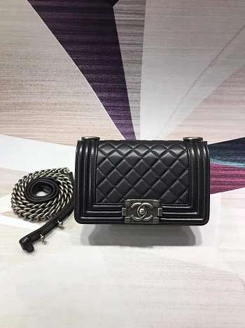 CHANEL Matte Boy Bag 20cm Black With Sliver Hardware