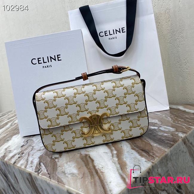 Celine Teen Triomphe Bag in Triomphe canvas and  calfskin (WHITE)188882BZ4.01BC - 1