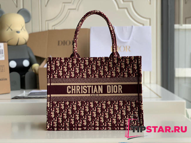 burgundy dior oblique book tote bag