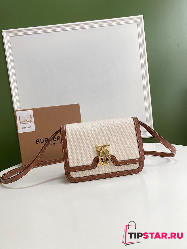 BURBERRY Small Two tone Canvas and Leather TB Bag (Natural_Malt Brown) 80146401 - 1