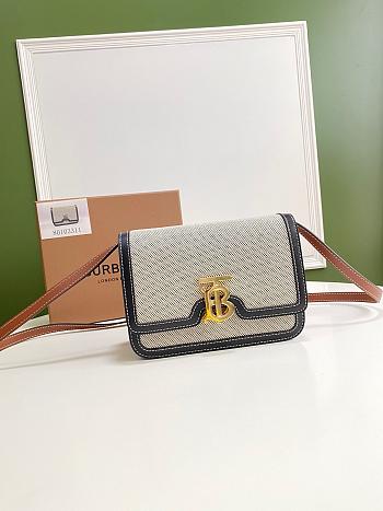 BURBERRY Small Two tone Canvas and Leather TB Bag (Back_Tan) 80306661