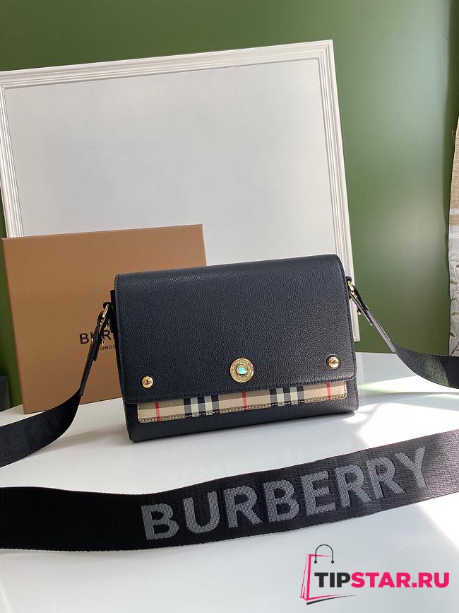 BURBERRY Leather and Vintage Check Note Crossbody Bag (Black) 80211101 - 1