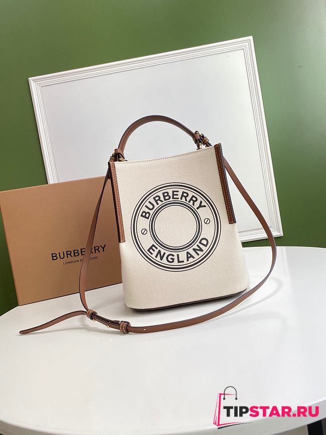 BURBERRY Small Logo Graphic Cotton Canvas Peggy Bucket Bag (Natural _Tan) 80268241 - 1