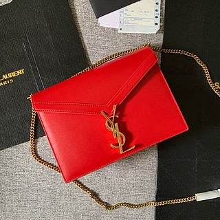 YSL Cassandra Monogram Clasp Bag In Grain De Poudre Embossed Leather (Red) 532750BOW0W6805
