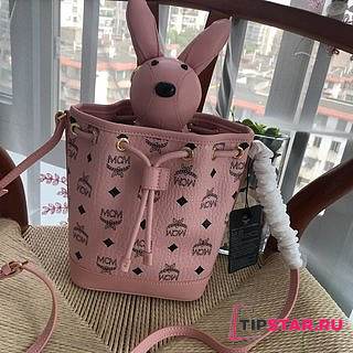 MCM | Zoo Rabbit Drawstring Bag in Visetos Leather Mix (Pink) MWDBSXL01QH001 - 1