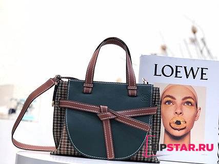 LOEWE Small Gate Top Handle bag in soft grained calfskin (Wool Green Grid)  321.12.U61 - 1