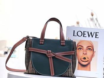LOEWE Small Gate Top Handle bag in soft grained calfskin (Wool Green Grid)  321.12.U61