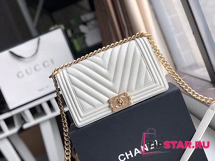 CHANEL V Boy Chanel Handbag (White) - 1