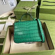 GUCCI GG Marmont mini top handle bag (Green Crocodile Pattern) 547260 - 4