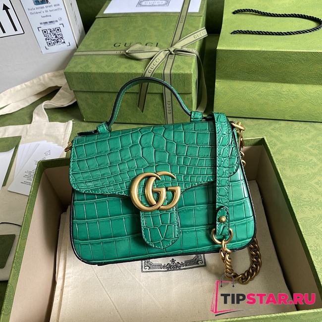 GUCCI GG Marmont mini top handle bag (Green Crocodile Pattern) 547260 - 1
